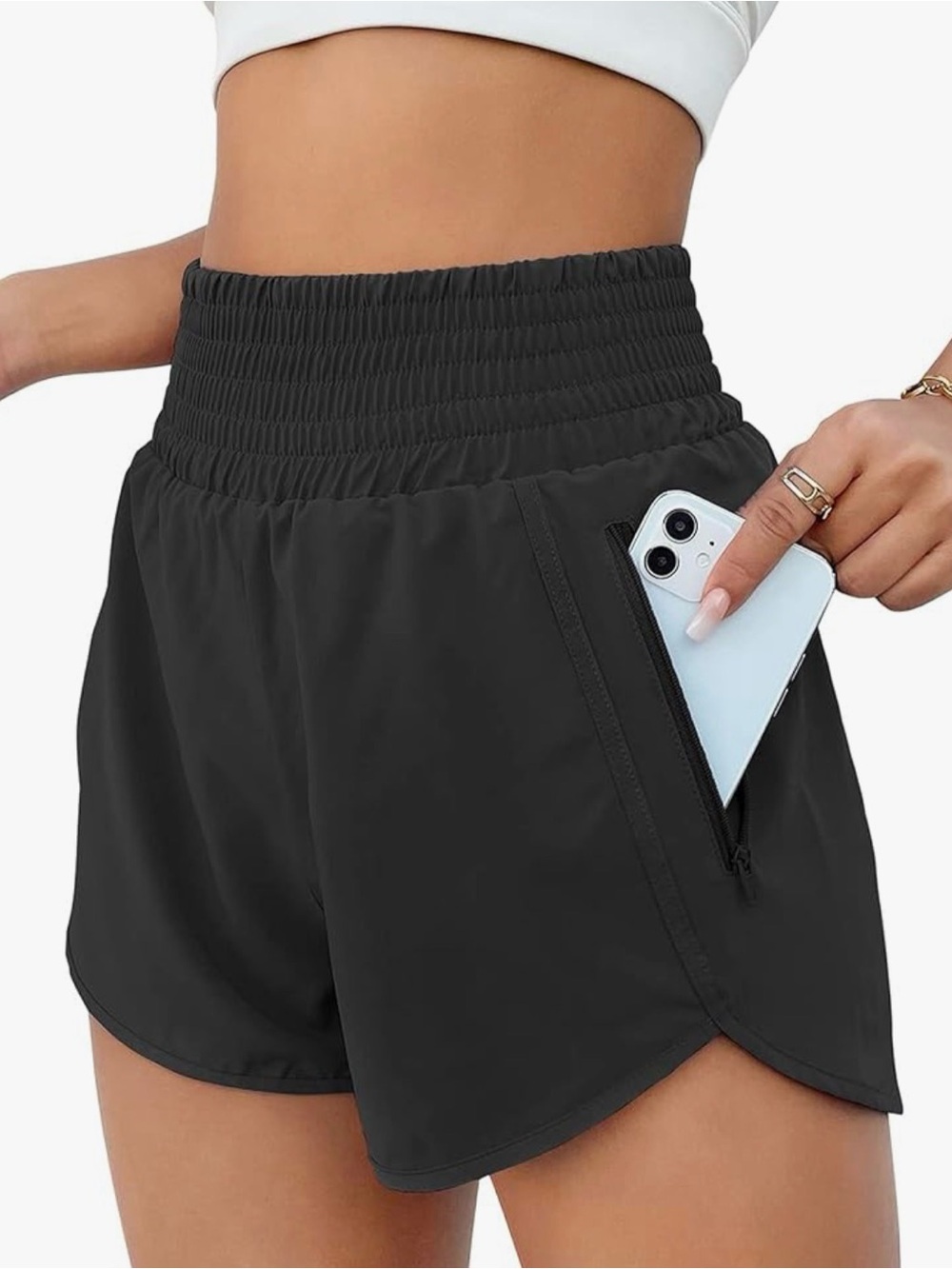 Women's Black Elastic-Waist Performance Shorts